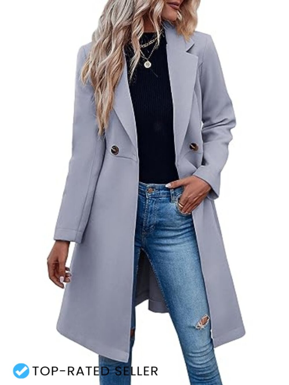 Women's Double Breasted Pea Trench Coat Long Winter Overcoat